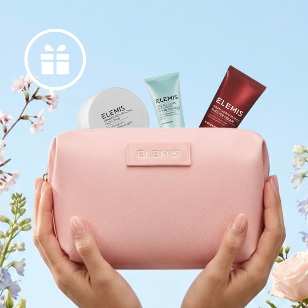 Подарочная розовая косметичка ELEMIS с 3 миниатюрами